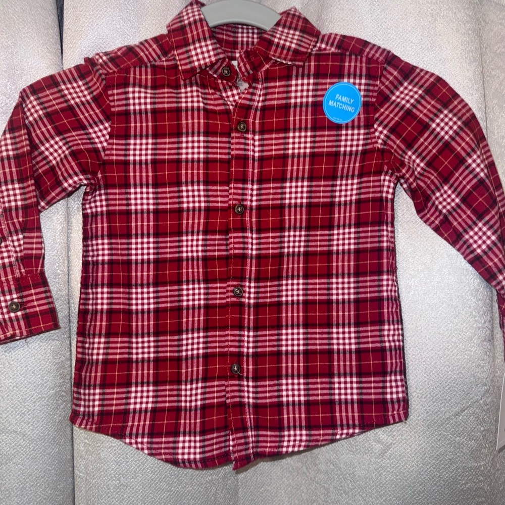 NWT CARTERS Boys 2T Red Plaid Family Matching Long Sleeve Button Up